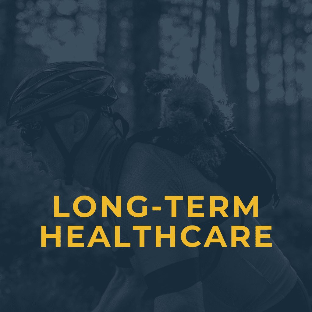 Long-Term Healthcare with Retired Man Riding Bike with Dog in His Backpack