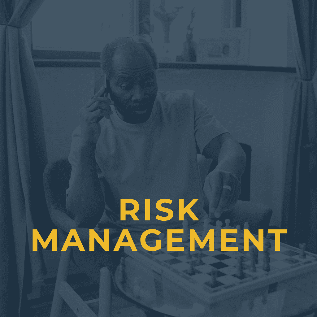 Risk Management with Retired Man Playing Chess While Talking On Mobile Phone