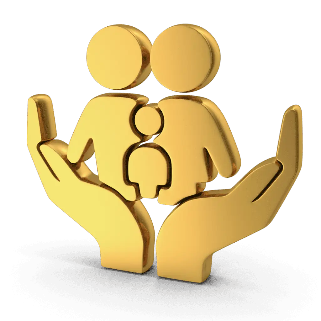 Gold 3D family in a set of hands