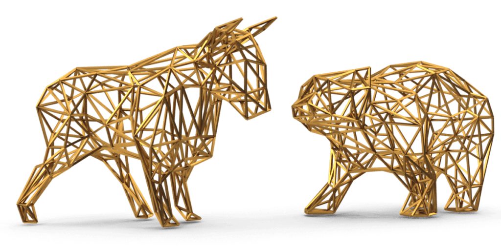 Gold 3D Bull vs Bear stock market