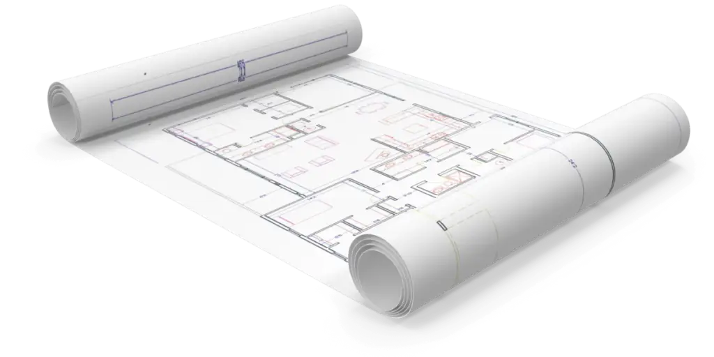 3D blueprint rolled on both ends
