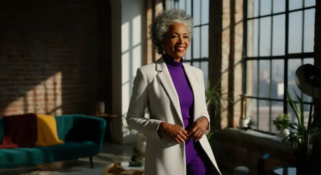 Confident and wealthy business woman standing in her high rise office